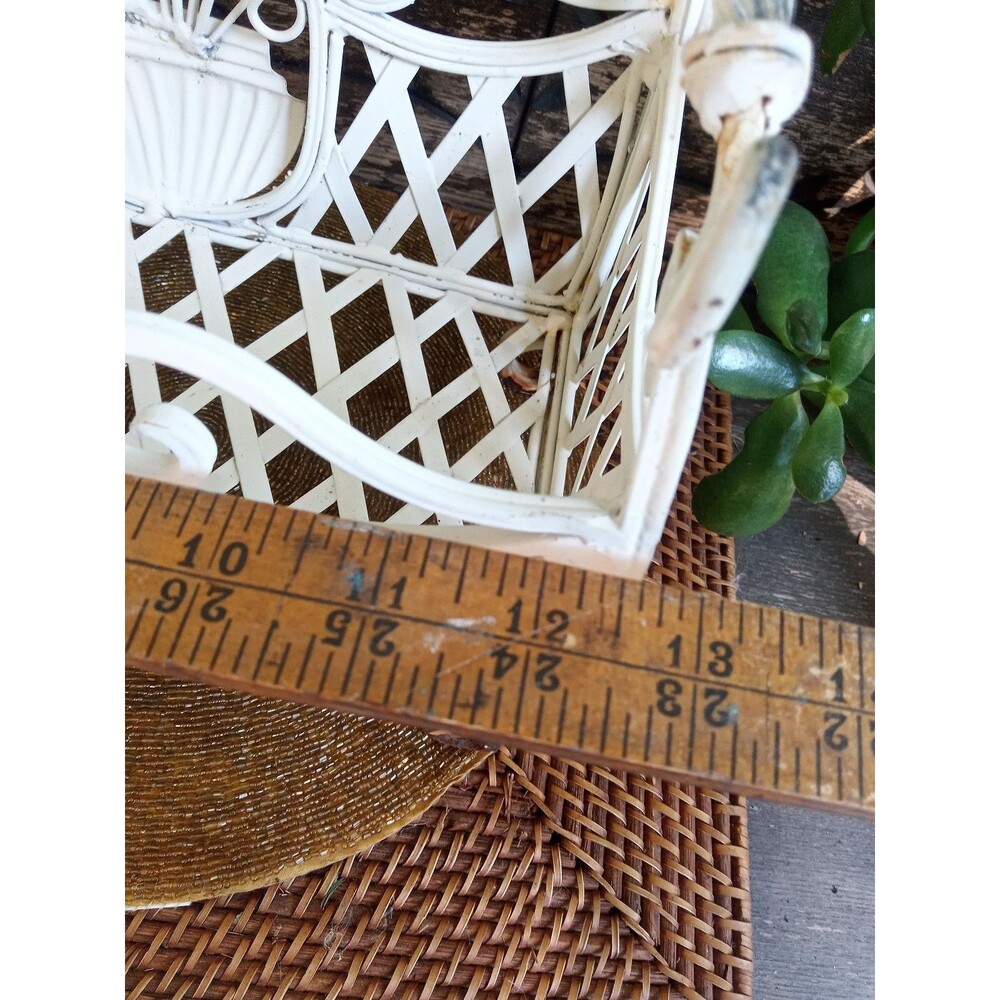 Wrought Iron Planter, Ornate Scrollwork, 1920's Antique, White 24x7, two 6" pots - Picture 13 of 15